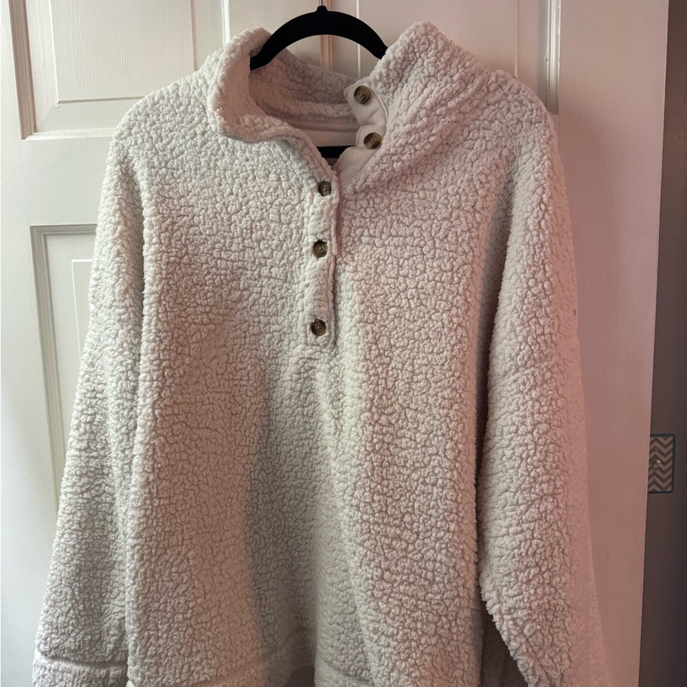 Aerie Cream Teddy Jacket with Button Detail